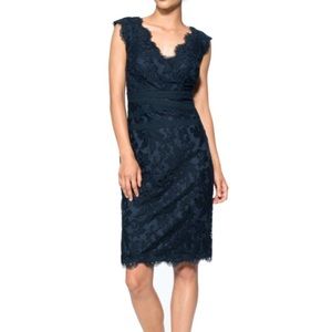 Tadashi Shoji Embroidered Lace V-neck Navy Dress 4